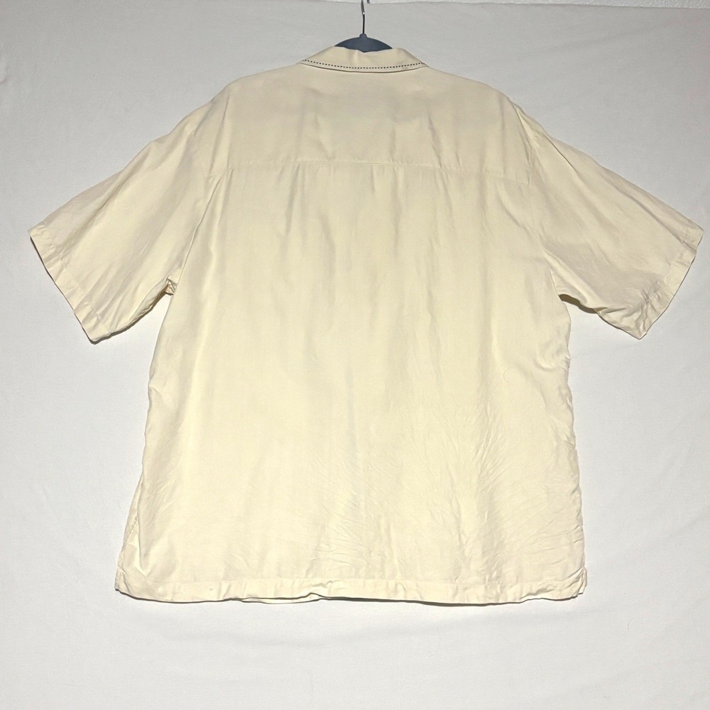 Cezani Button Down Shirt Men XL Cream Butter 100% Silk Herringbone Camp Vacation - Picture 3 of 5